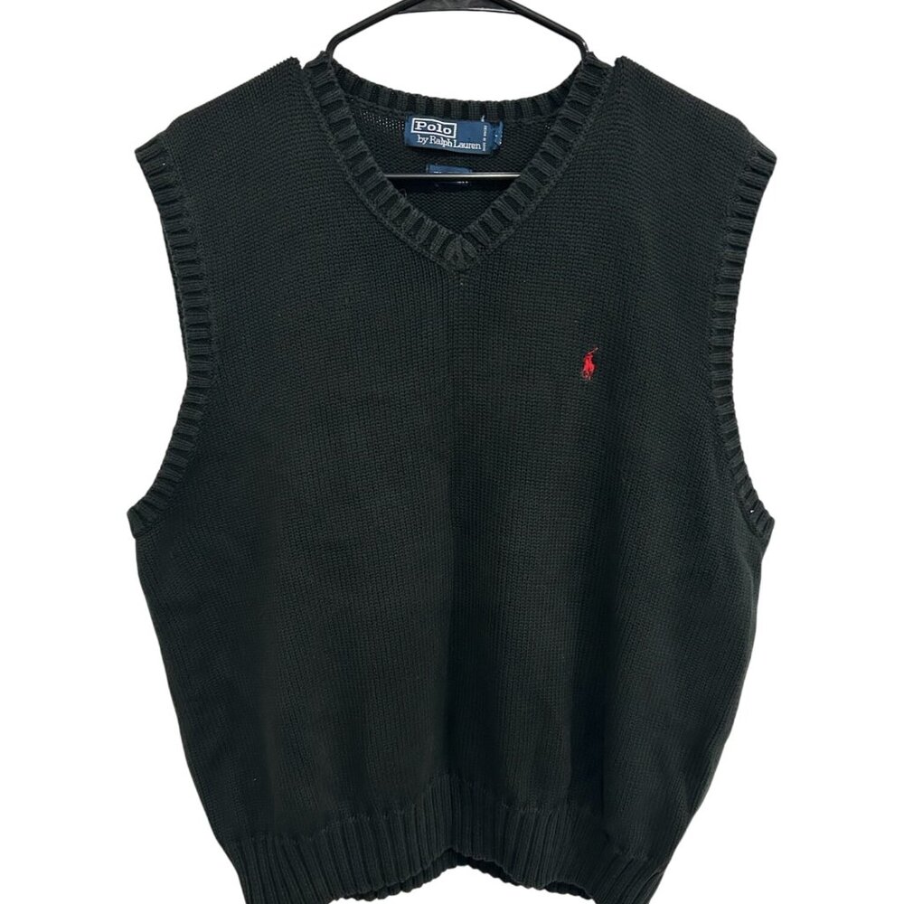 Polo Ralph Lauren Unisex Black Knit Cotton Sweater V-Neck Vest Size XXL Preppy